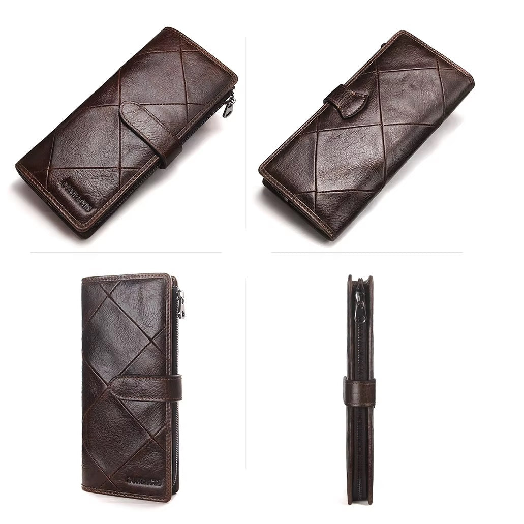 Unisex Stylish Diamond Lattice Genuine Leather Wallet