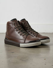 Walnut-Handcrafted Leather High-top Biker Sneakers for Men-front-view