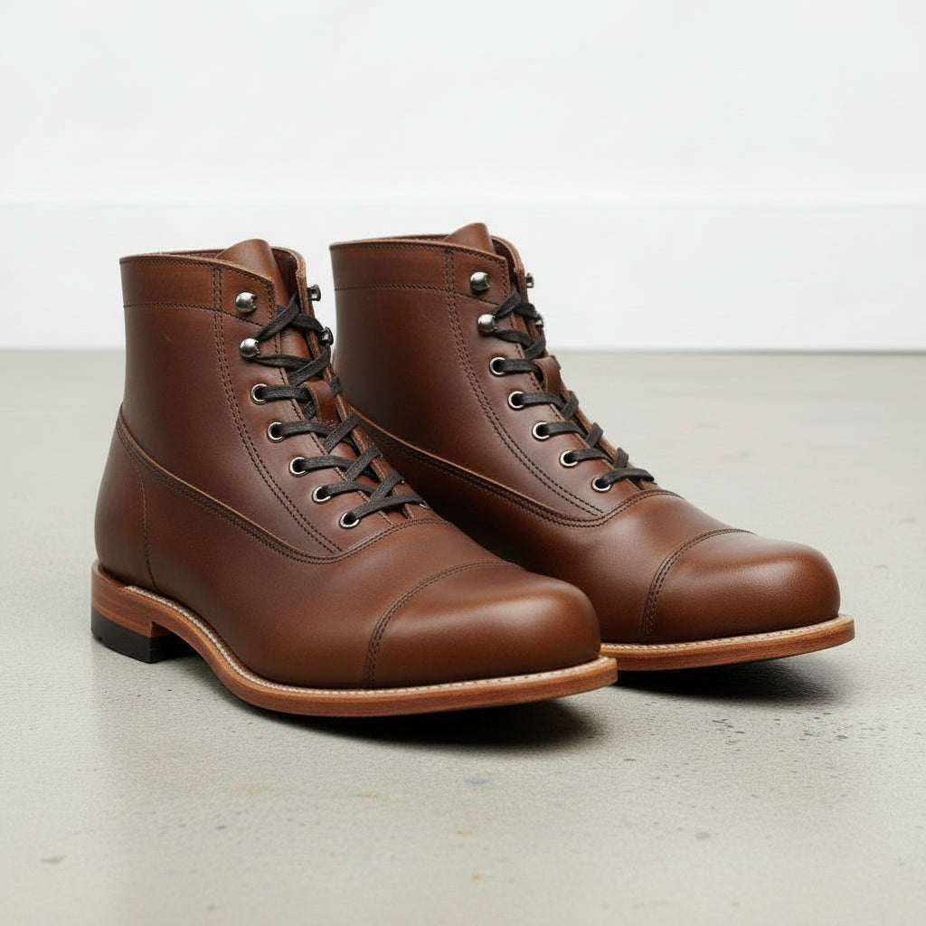 Walnut-Handcrafted Leather Men's Ankle Boot-angle-view-showing-depth