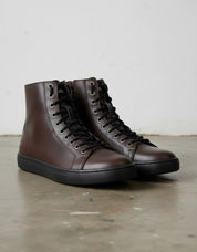 Walnut-Handcrafted Men's Leather Biker Sneakers with Extra Toe Protection-angle-view-showing-depth