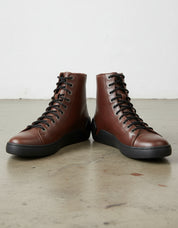 Walnut-Handcrafted Men's Leather Biker Sneakers with Extra Toe Protection-front-view