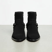 Walnut-Handcrafted Men's Suede Biker Boot with Side Zipper-front-view