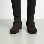 Walnut-Handcrafted Men's Suede Biker Boot with Side Zipper-front-view