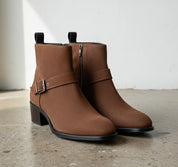 Walnut-Handmade Men Dark Suede Casual Biker Boots, Mens Boot-angle-view-showing-depth