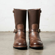 Walnut-Handmade Men Two Tone Biker Boots, Men and Motorcycle Boot-front-view