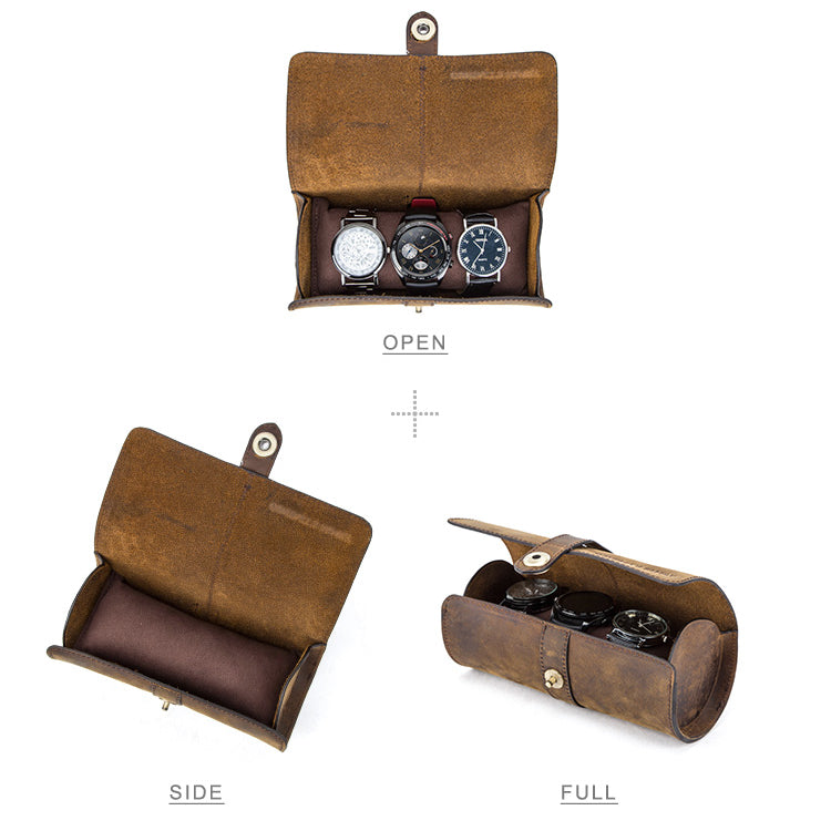 Watch Case Box With Three Slots Jewelry Pouch
