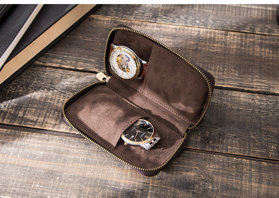 Watch Case Box With Two Slots Jewelry Holder