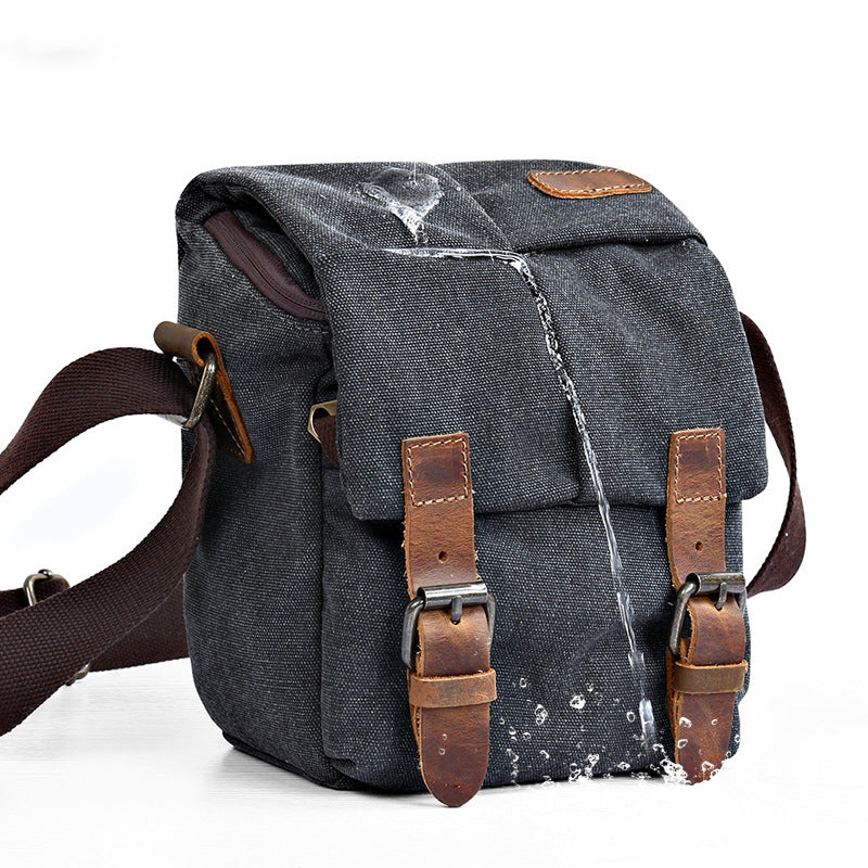 Waterproof Canvas Camera Bag - Vintage Style with Leather Accents
