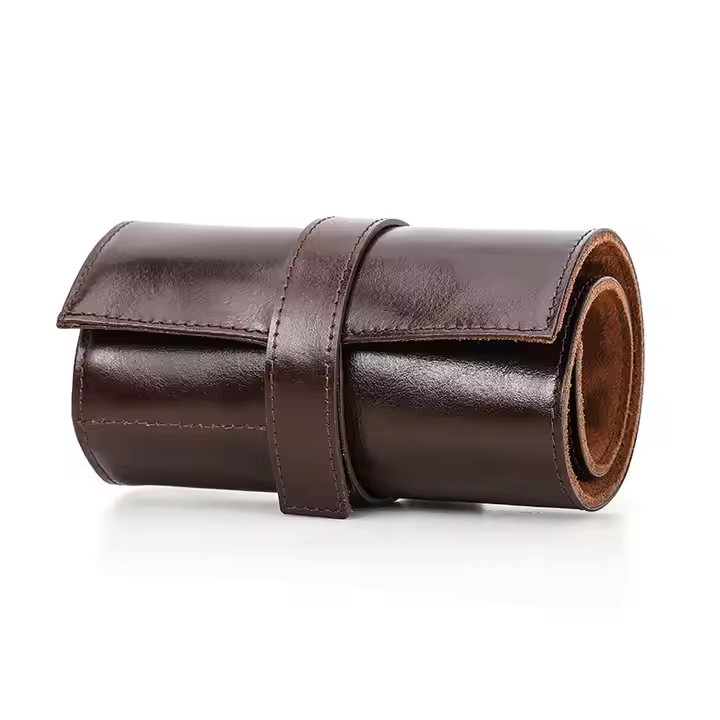 Wax Leather Watch Organizer With 6 Slots Travel Roll Case