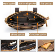 Handmade Business Classic Zipper Genuine Leather Unisex Laptop Briefcase
