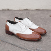 White and Brown Wingtip Leather Spectator Oxfords — Alsop