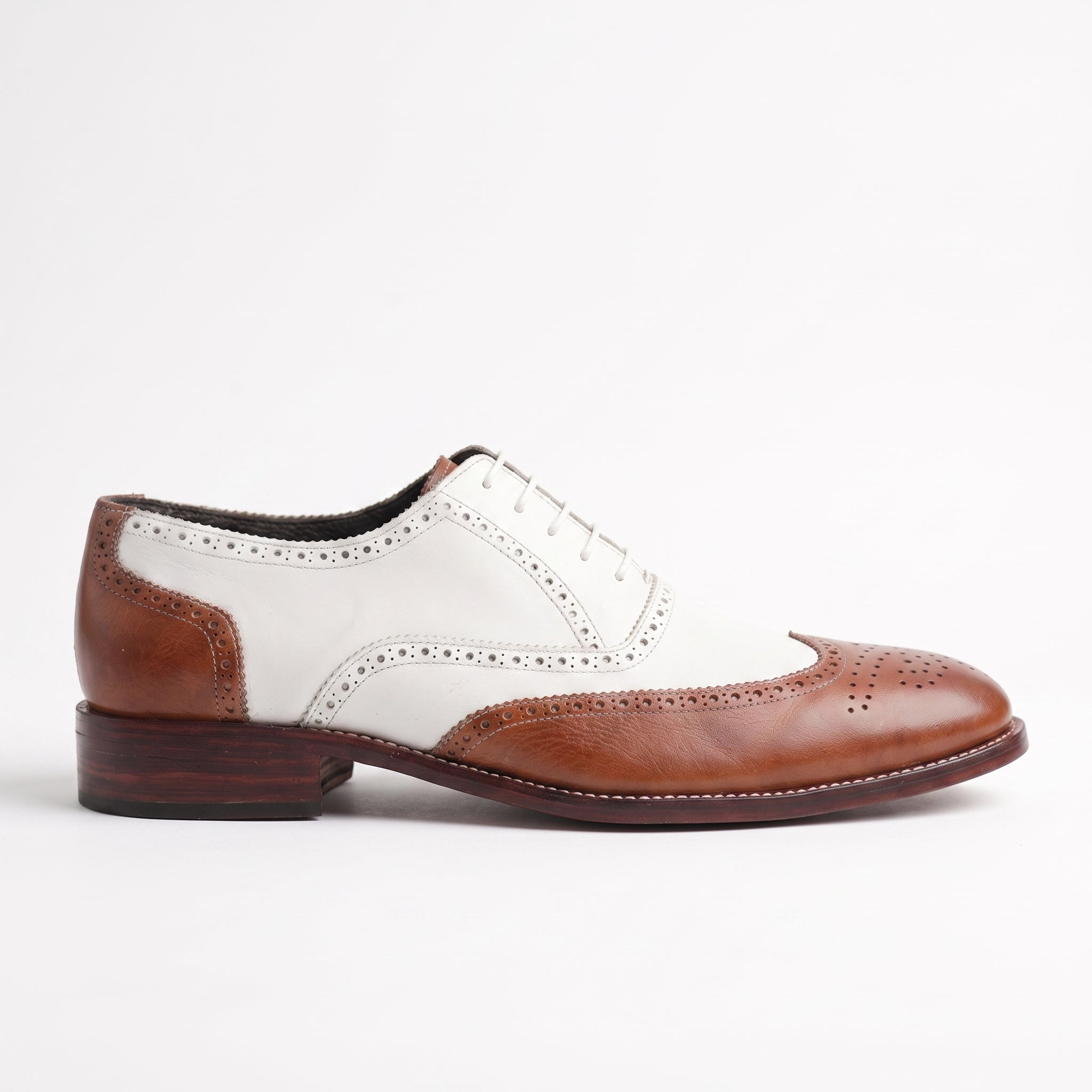 White and Brown Wingtip Leather Spectator Oxfords — Alsop