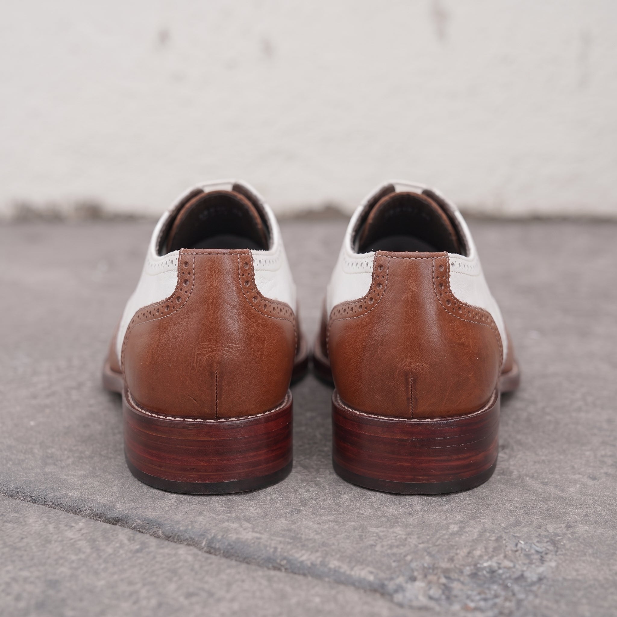 White and Brown Wingtip Leather Spectator Oxfords — Alsop