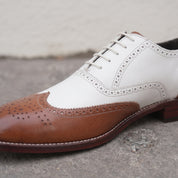 White and Brown Wingtip Leather Spectator Oxfords — Alsop
