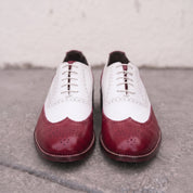 White and Burgundy Wingtip Leather Spectator Oxfords — Alsop