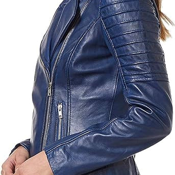 Women blue biker leather jacket, Women leather jacket, Motorcycle jacket
