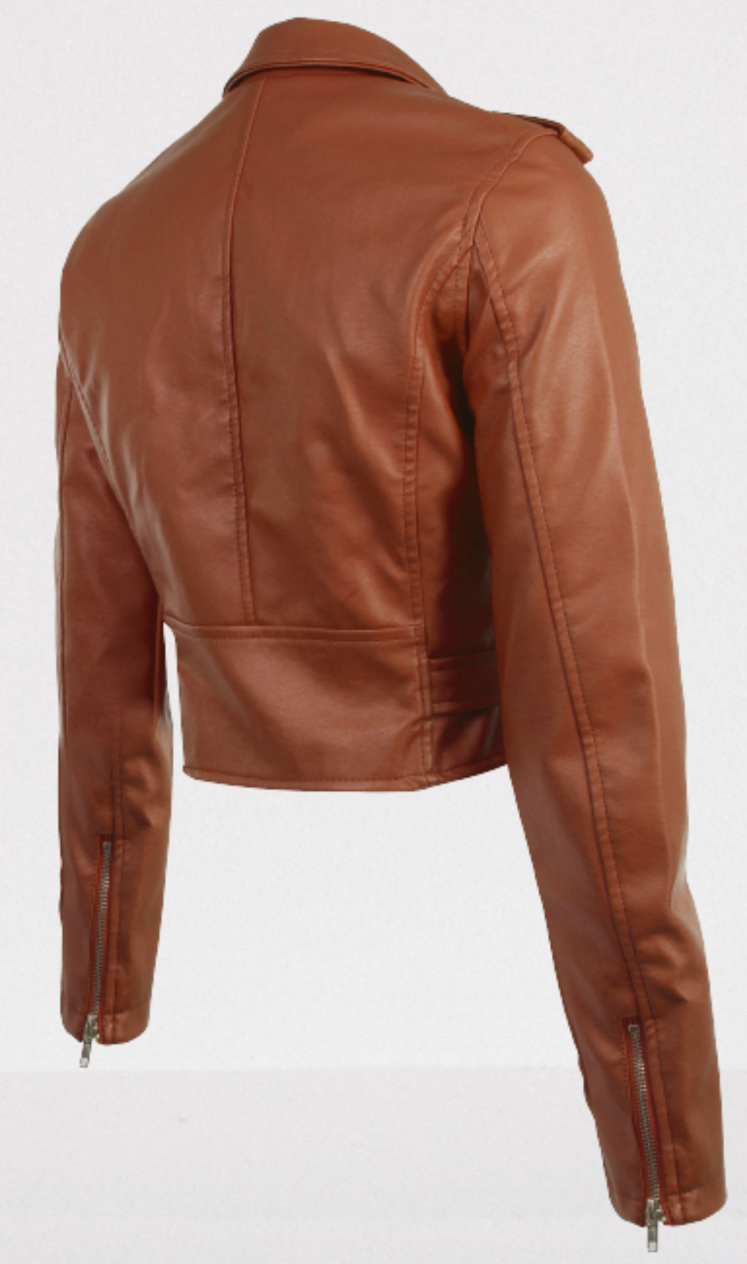 Women brown leather cropped biker jacket, Cropped Belted Fashion Jacket