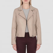 Women's Beige Leather Double Rider Jacket — Osgood