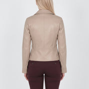 Women's Beige Leather Double Rider Jacket — Osgood