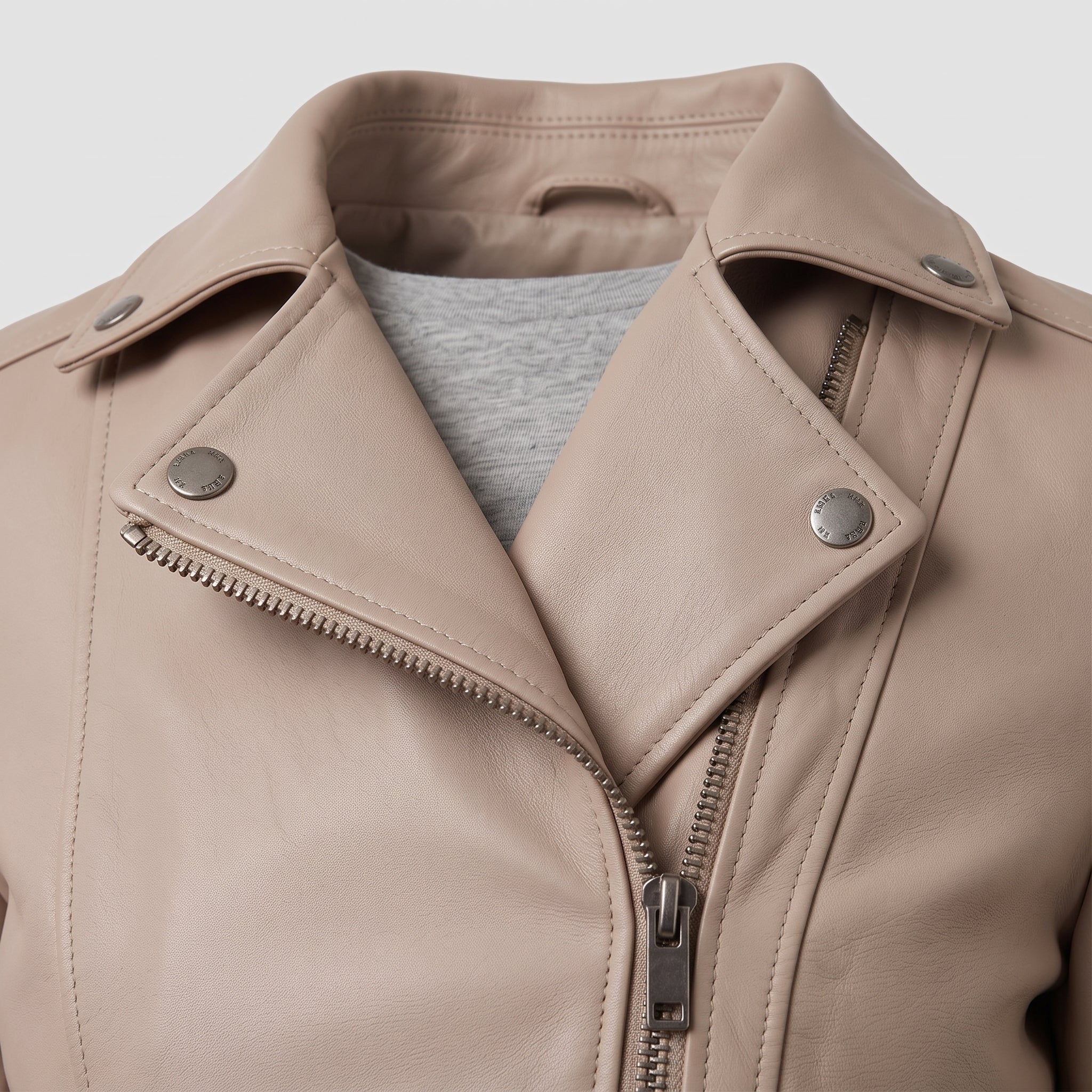 Women's Beige Leather Double Rider Jacket — Osgood