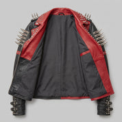 Women's Black and Red Asymmetric Zip Leather Perfecto Biker Jacket — Angus