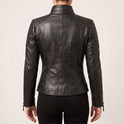 Women's Black Quilted Leather Asymmetric Zip Biker Jacket — Adbank