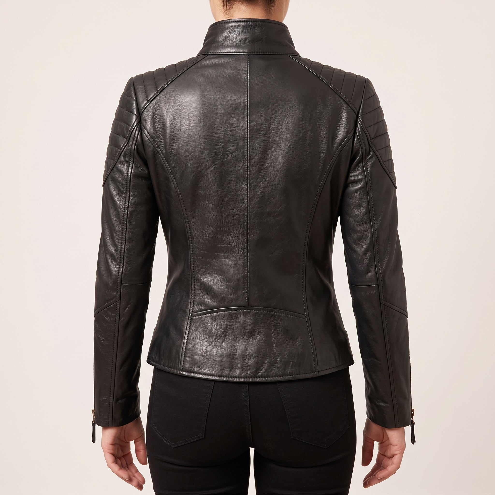 Women's Black Quilted Leather Asymmetric Zip Biker Jacket — Adbank