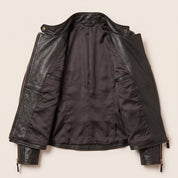 Women's Black Quilted Leather Asymmetric Zip Biker Jacket — Adbank