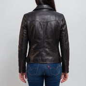 Women's Black Asymmetric Zip Leather Biker Jacket — Braidwood