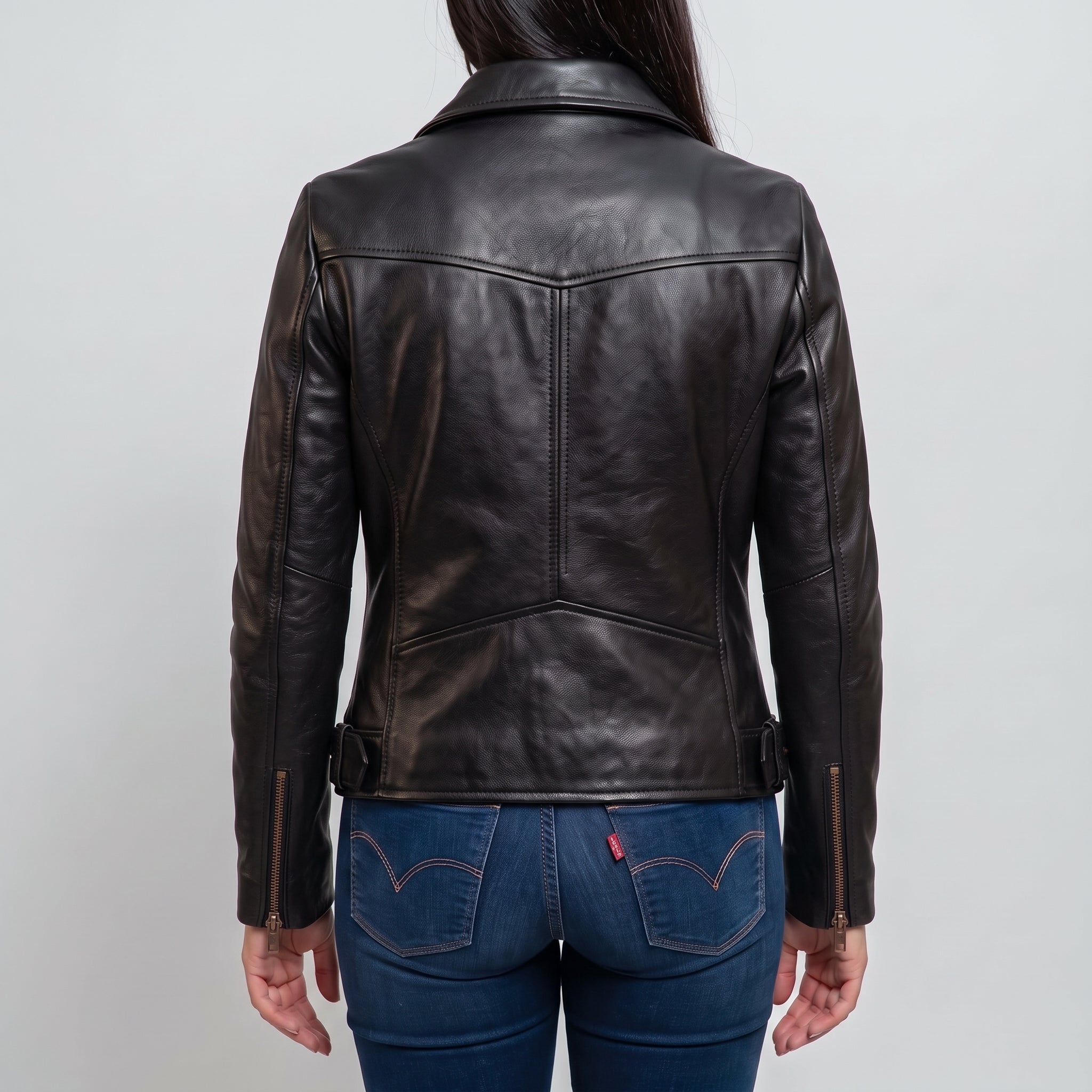 Women's Black Asymmetric Zip Leather Biker Jacket — Braidwood