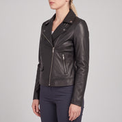 Women's Black Asymmetric Zip Leather Biker Jacket — Mortimer