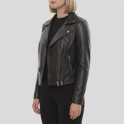 Women's Black Leather Biker Jacket — Ramsay