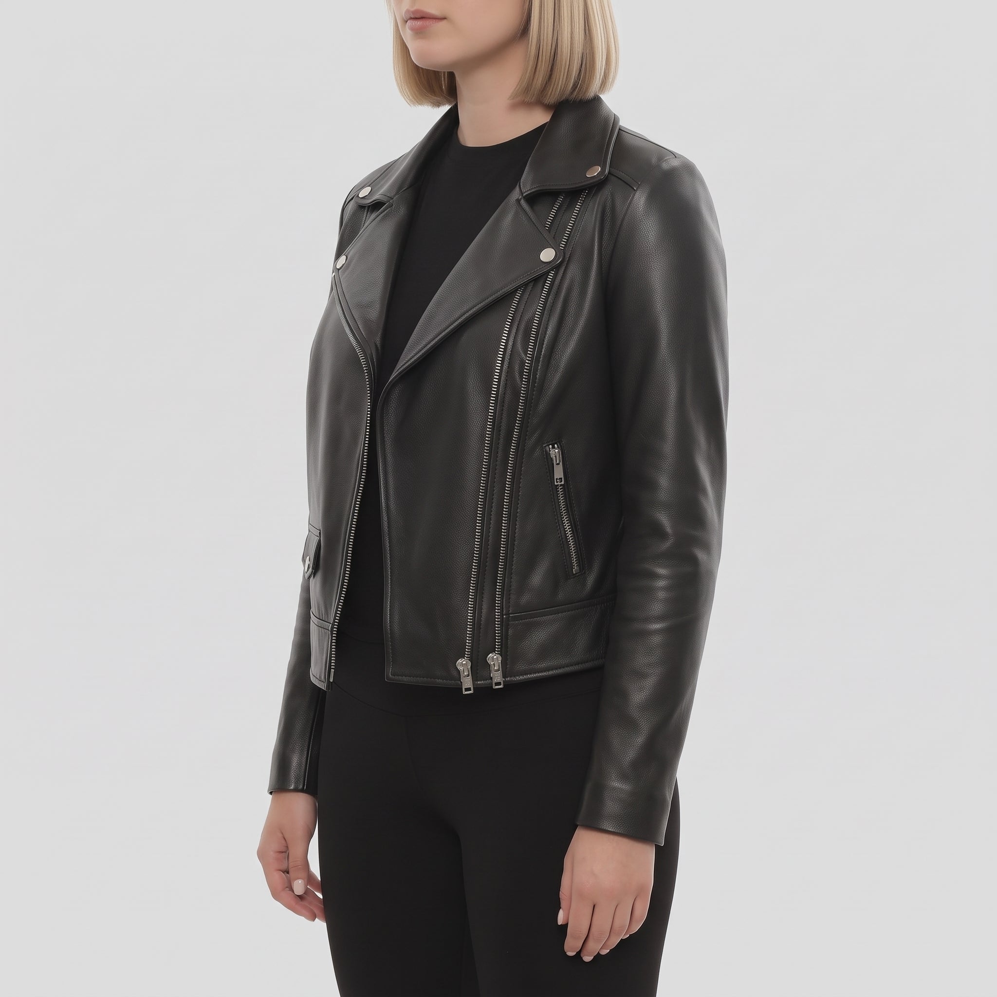 Women's Black Leather Biker Jacket — Ramsay
