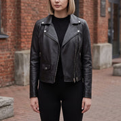 Women's Black Leather Biker Jacket — Ramsay