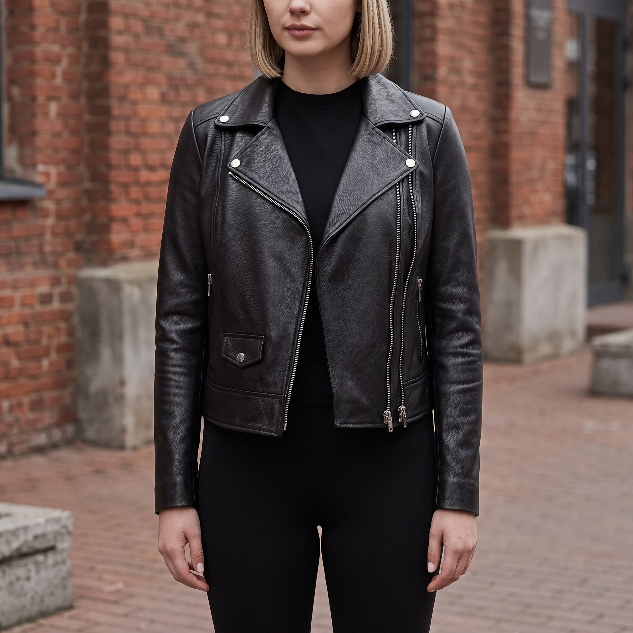 Women's Black Leather Biker Jacket — Ramsay