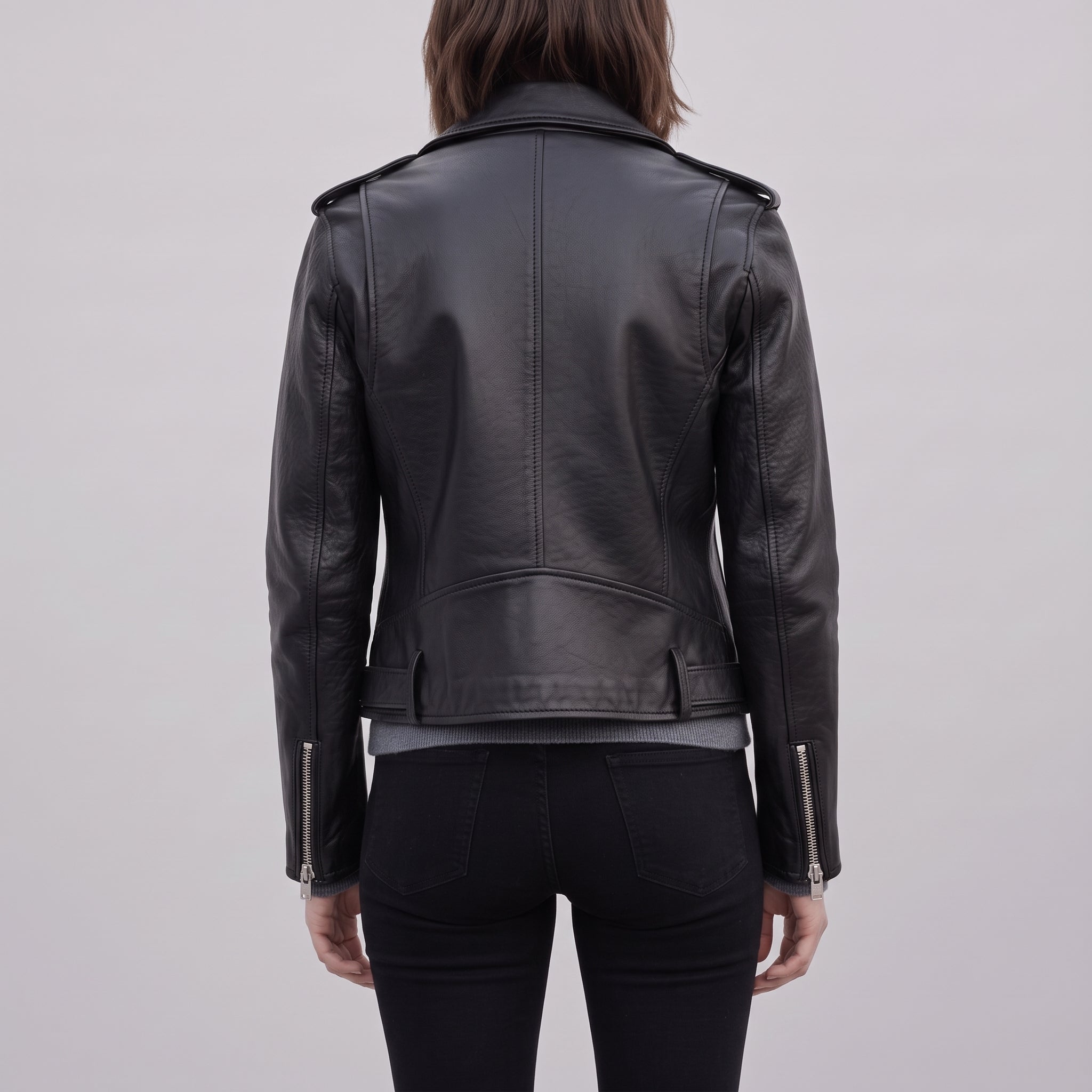 Women's Black Leather Biker Jacket — Guisborough