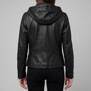 Women's Black Asymmetrical Zip Leather Biker Jacket — Baunton