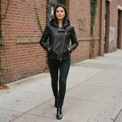 Women's Black Asymmetrical Zip Leather Biker Jacket — Baunton
