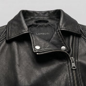 Women's Black Asymmetrical Zip Leather Biker Jacket — Baunton