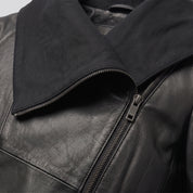 Women's Black Asymmetrical Zip Leather Biker Jacket — Livingstone