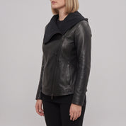 Women's Black Asymmetrical Zip Leather Biker Jacket — Livingstone