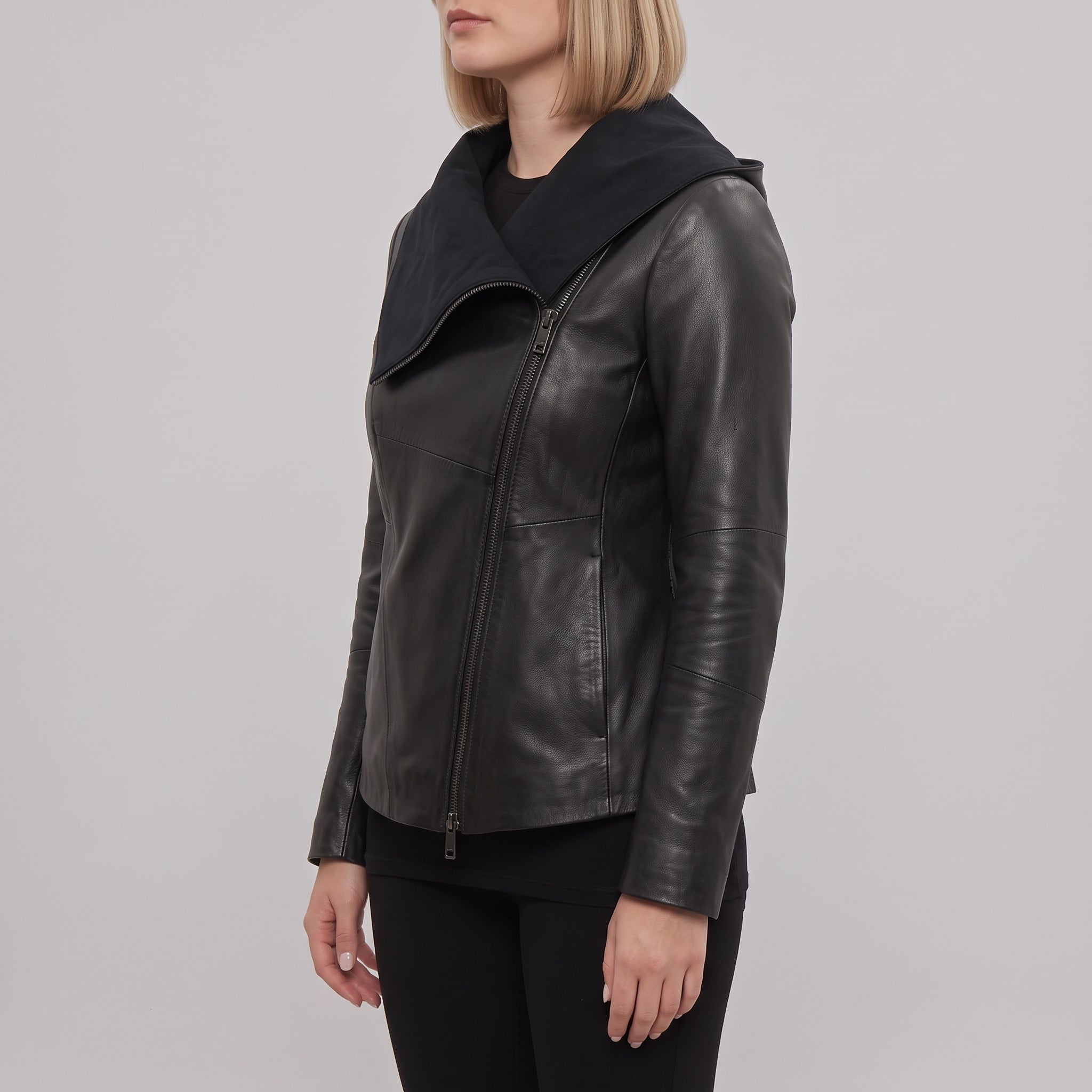 Women's Black Asymmetrical Zip Leather Biker Jacket — Livingstone