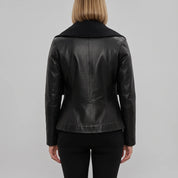 Women's Black Asymmetrical Zip Leather Biker Jacket — Livingstone