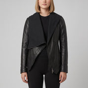 Women's Black Asymmetrical Zip Leather Biker Jacket — Livingstone