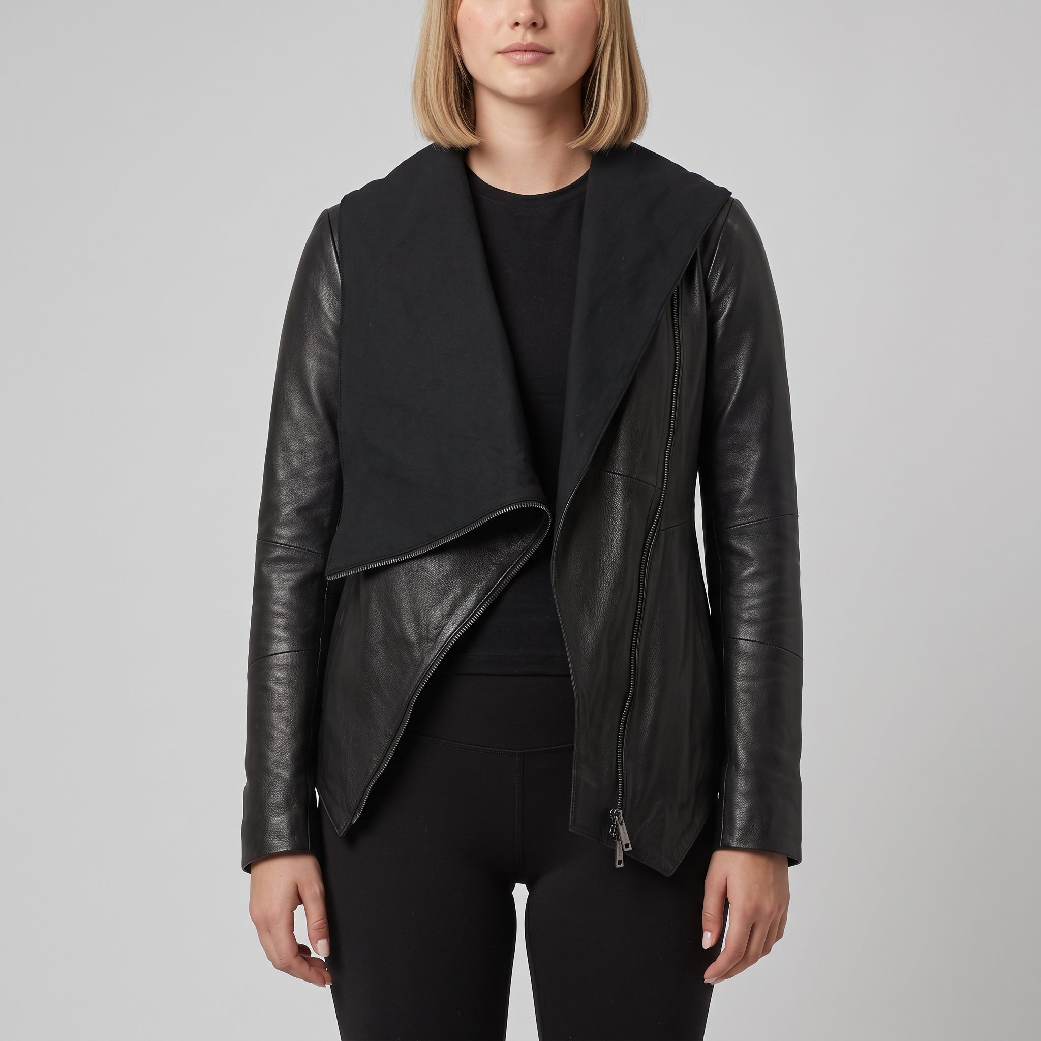 Women's Black Asymmetrical Zip Leather Biker Jacket — Livingstone