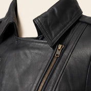 Women's Black Belted Leather Biker Jacket — Downham