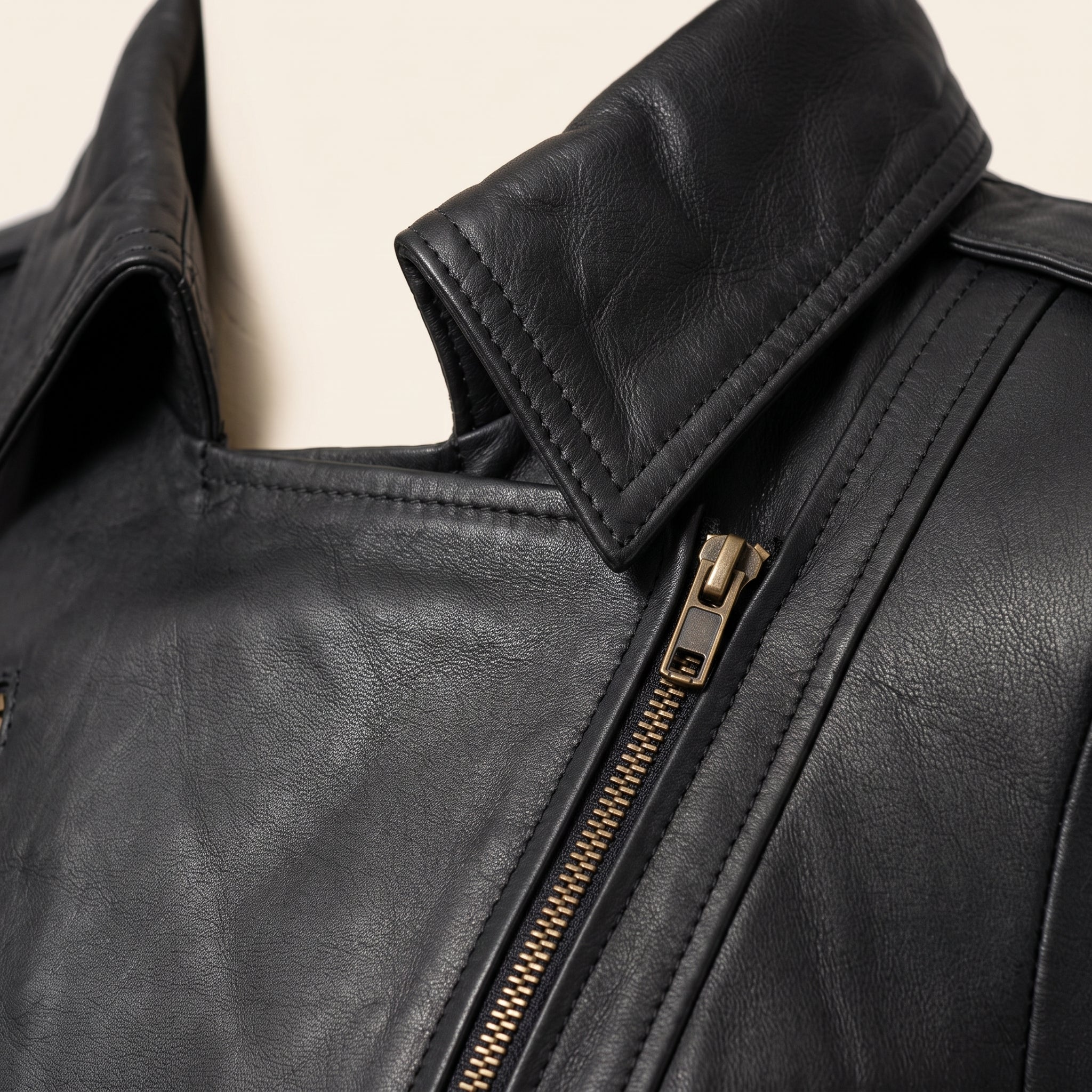 Women's Black Belted Leather Biker Jacket — Downham