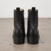 Women's Black Cap-Toe with Shift Pad Pebbled Leather Biker Boots — Bridport