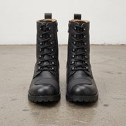 Women's Black Cap-Toe with Shift Pad Pebbled Leather Biker Boots — Bridport