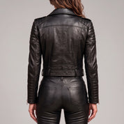 Women's Black Cropped Leather Perfecto Jacket — Bealings